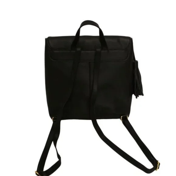 JOY & IMAN TASSEL CHIC RFID BLACK LEATHER BACKPACK - Picture 4 of 7